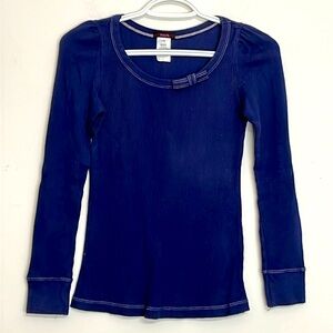 🌞 Mark by Avon blue long sleeve waffle thermal bow detail on scoop neck women M